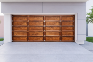 Double Meranti Gothic Wood Garage Door with Decorative Studs | 4880 × 2135 mm